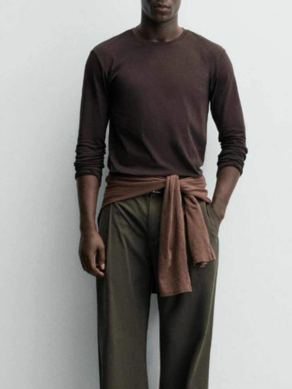 Banana Republic Men's Light Cotton Knit Crew Long Sleeve Relaxed Sweater Brown